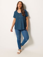 Yours Curve Blue Textured Button Top - Image 2 of 5