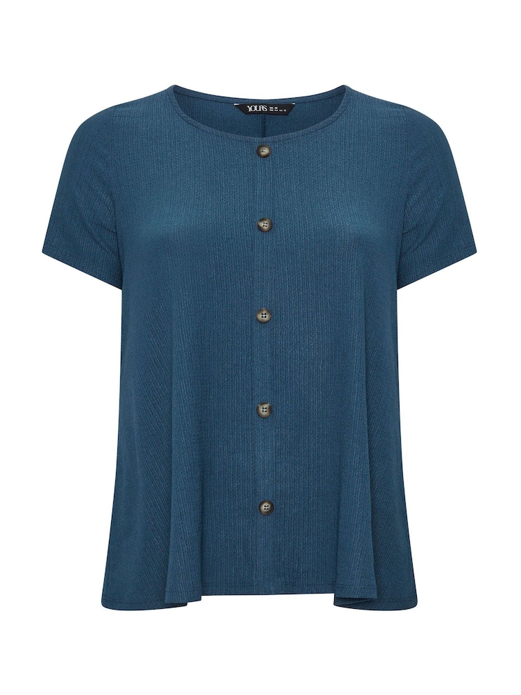 Yours Curve Blue Textured Button Top - Image 5 of 5 Yours Curve Blue Textured Button Top - Image 5 of 5