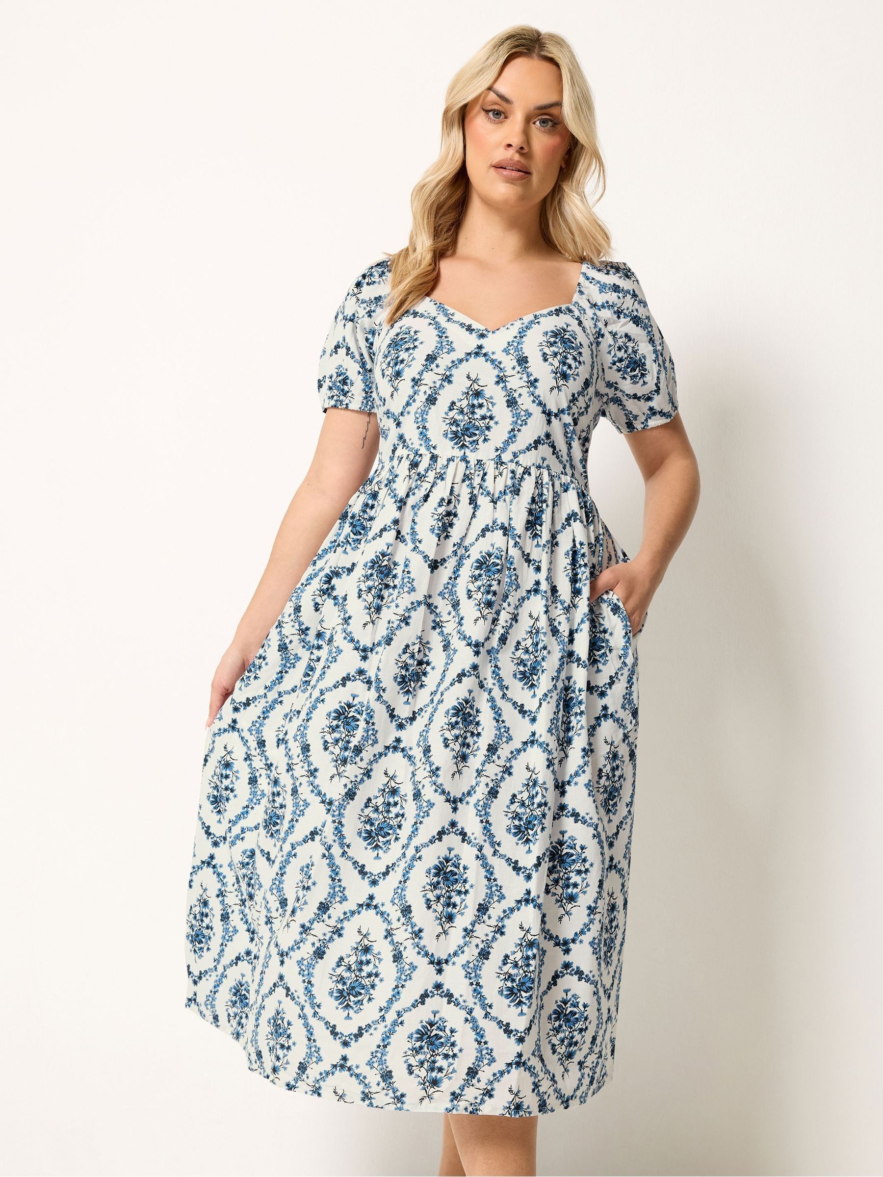 Yours Women's White Floral Linen Midi Dress In | : 26/28 - Image 1
