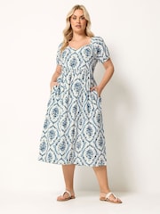 Yours Curve White Puff Short Sleeve Midaxi Dress - Image 2 of 5