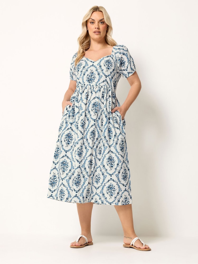 Yours Curve White Puff Short Sleeve Midaxi Dress - Image 2 of 5