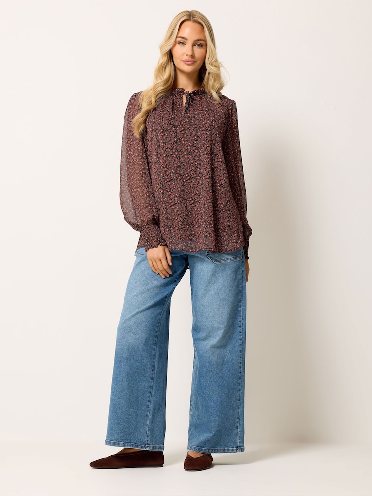 M&Co Brown Floral Tie Neck Blouse - Image 2 of 5