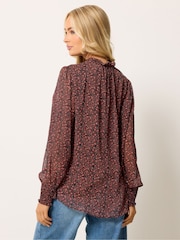 M&Co Brown Floral Tie Neck Blouse - Image 3 of 5