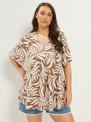 Yours Curve Natural Textured Pleated Front Blouse - Image 1 of 5