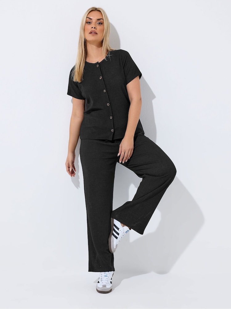Yours Curve Black Limited Textured Trousers - Image 2 of 6