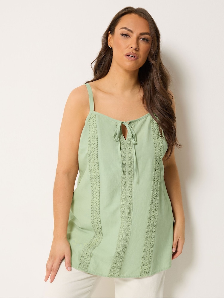 Yours Curve Green Tie Front Crochet Cami - Image 1 of 5