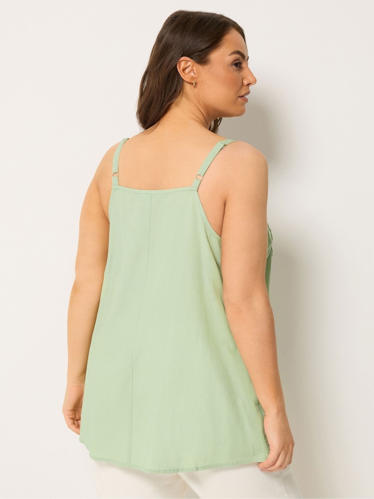 Yours Curve Green Tie Front Crochet Cami - Image 2 of 5