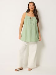 Yours Curve Green Tie Front Crochet Cami - Image 3 of 5