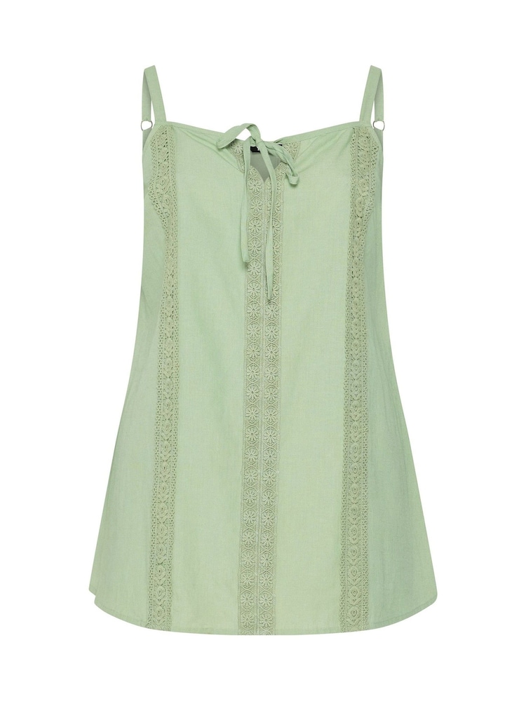 Yours Curve Green Tie Front Crochet Cami - Image 5 of 5