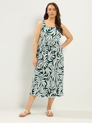 Yours Curve Green Short Sleeve Textured Smock Dress - Image 1 of 5