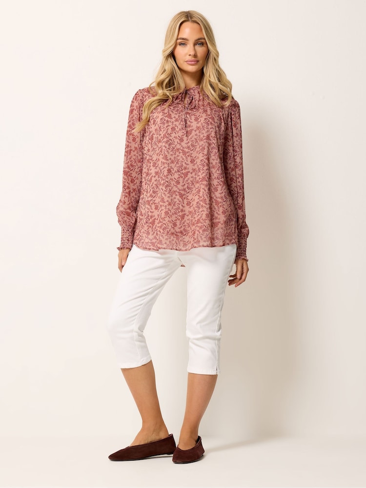 M&Co Brown Floral Tie Neck Blouse - Image 2 of 5