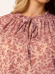 M&Co Brown Floral Tie Neck Blouse - Image 4 of 5