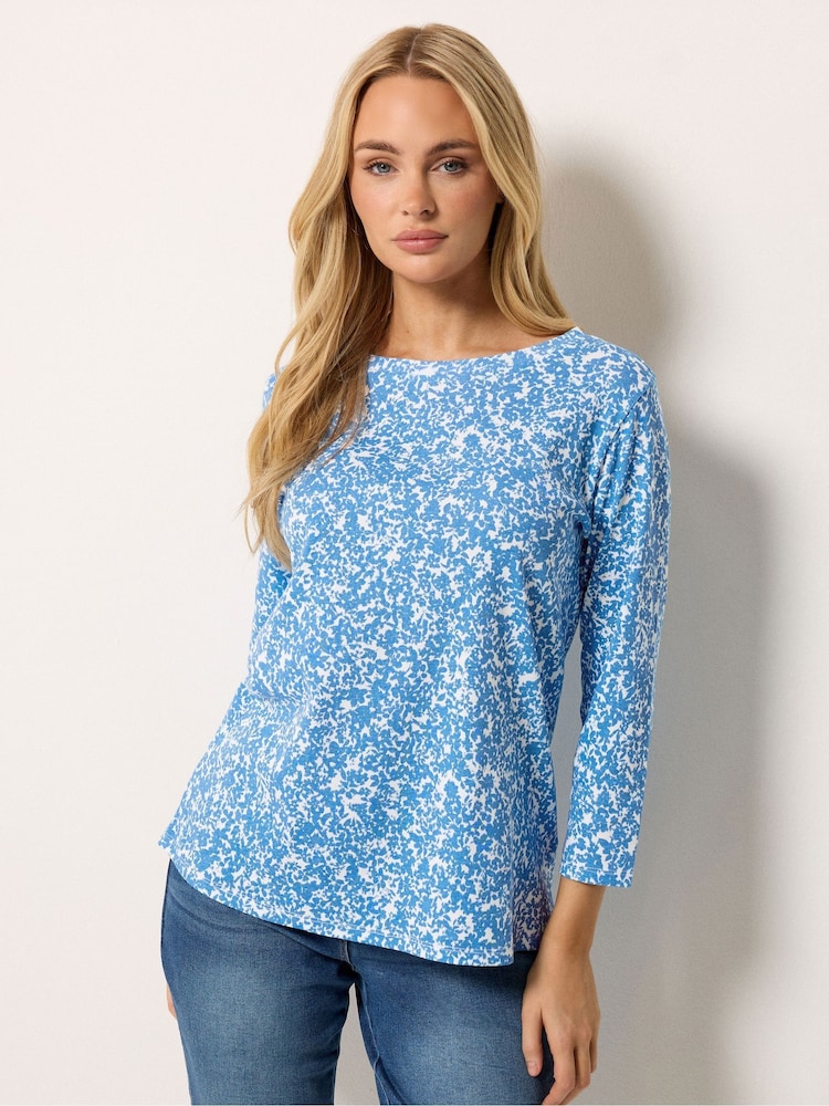 M&Co Blue Ditsy Floral Cotton Top - Image 1 of 5