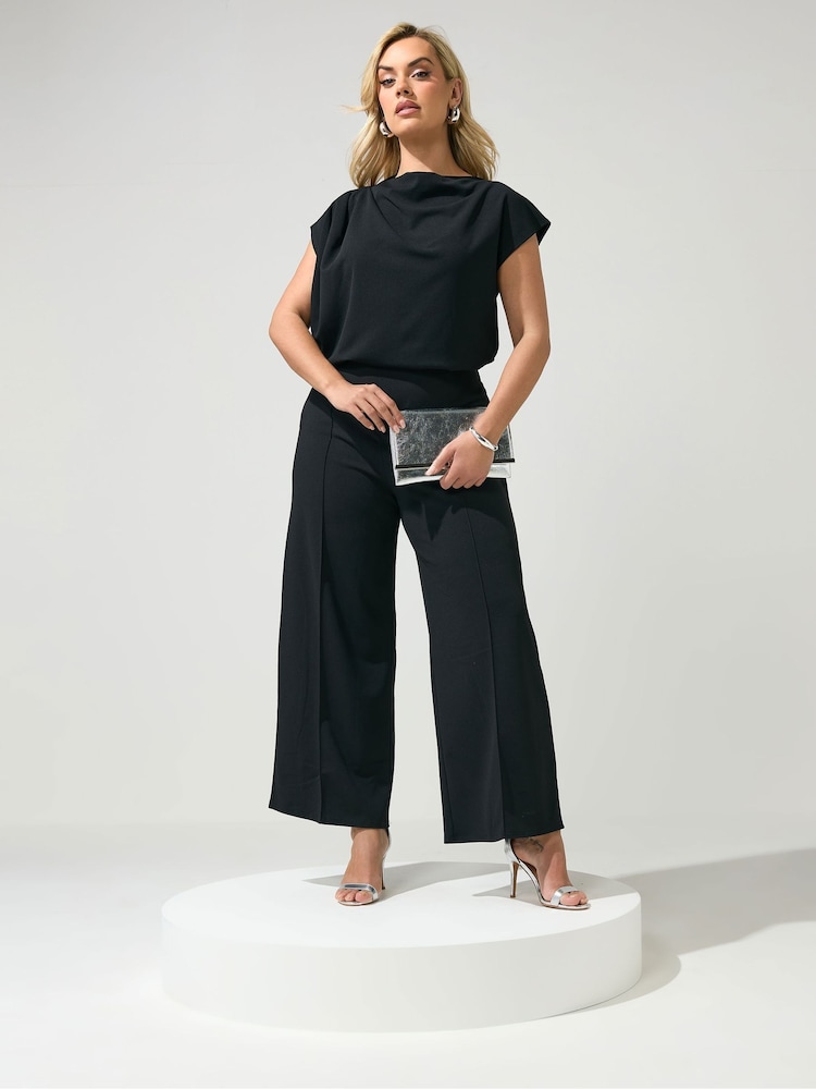 Yours Curve Black London Drape Shoulder Top - Image 2 of 5 Yours Curve Black London Drape Shoulder Top - Image 2 of 5