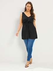 Yours Curve Black Shirred Knot Detail Vest - Image 2 of 5