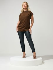 Yours Curve Brown London Drape Shoulder Top - Image 2 of 5