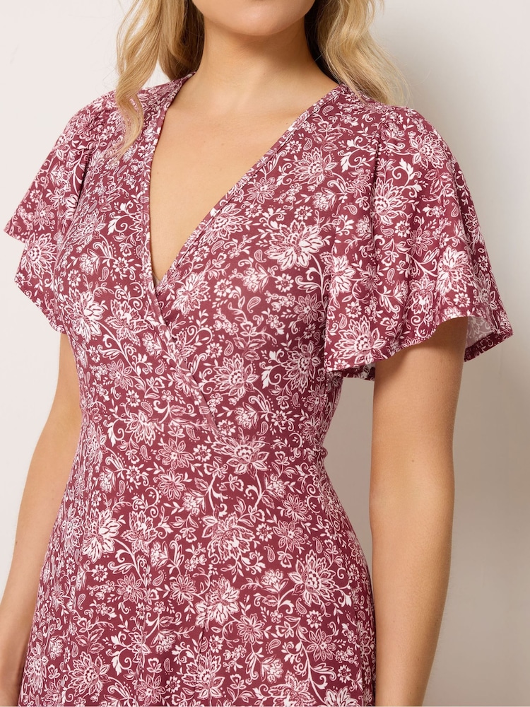 long tall sally red dress LTS Tall Women's Berry Red Floral Tie Waist Maxi Dress