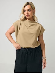Yours Curve Natural London Drape Shoulder Top - Image 1 of 5