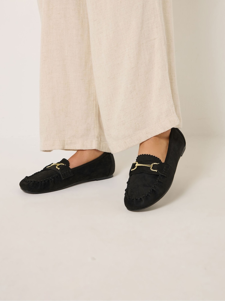Yours Curve Black Extra-Wide Fit Faux Suede Loafers - Image 1 of 5