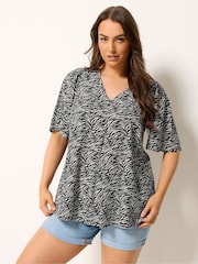 Yours Curve Black Zebra Print Notch Neck Blouse - Image 1 of 4