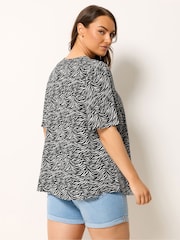 Yours Curve Black Zebra Print Notch Neck Blouse - Image 3 of 4