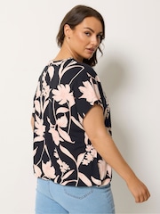 Yours Curve Black Elasticated Hem V-Neck T-Shirt - Image 3 of 5
