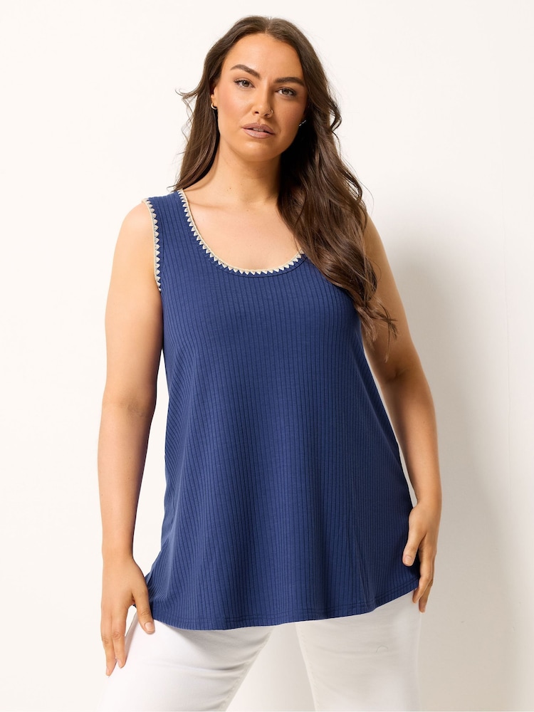 Yours Curve Blue Whipstitch Swing Vest - Image 1 of 5 Yours Curve Blue Whipstitch Swing Vest - Image 1 of 5