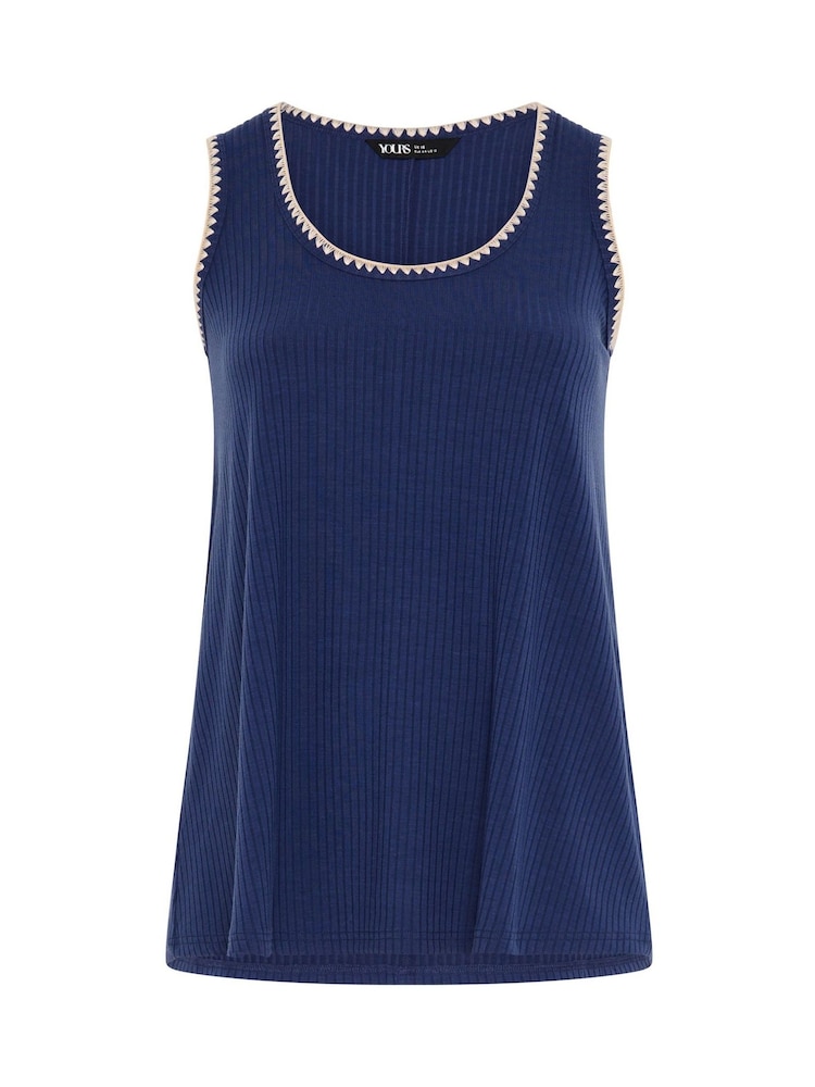 Yours Curve Blue Whipstitch Swing Vest - Image 5 of 5 Yours Curve Blue Whipstitch Swing Vest - Image 5 of 5