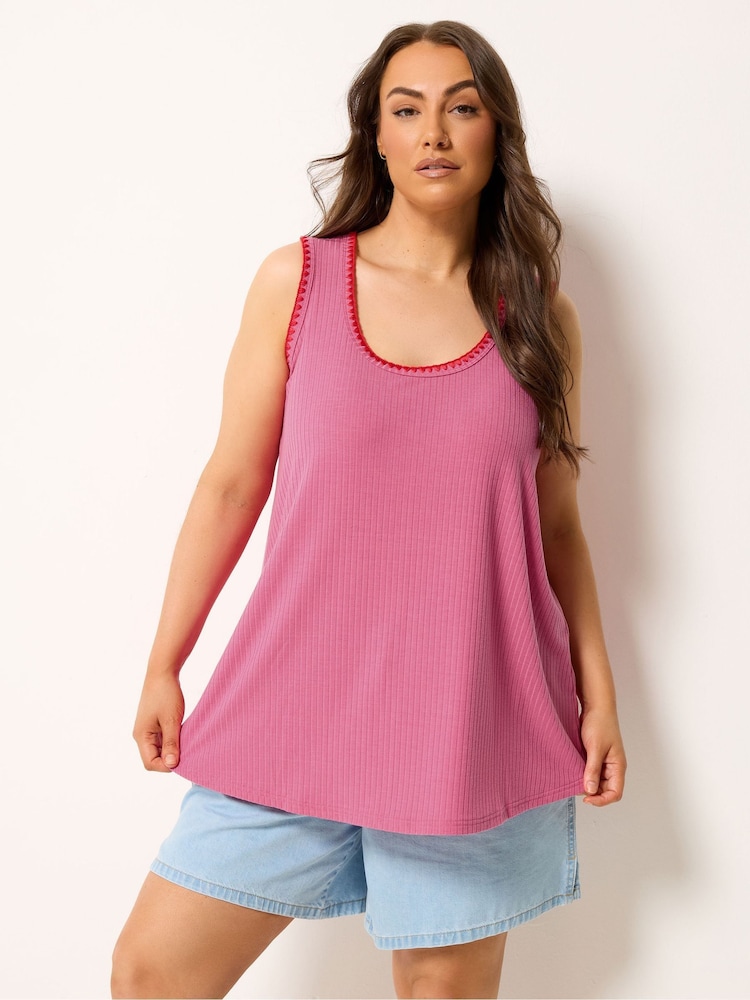 Yours Curve Pink Whipstitch Swing Vest - Image 1 of 5 Yours Curve Pink Whipstitch Swing Vest - Image 1 of 5