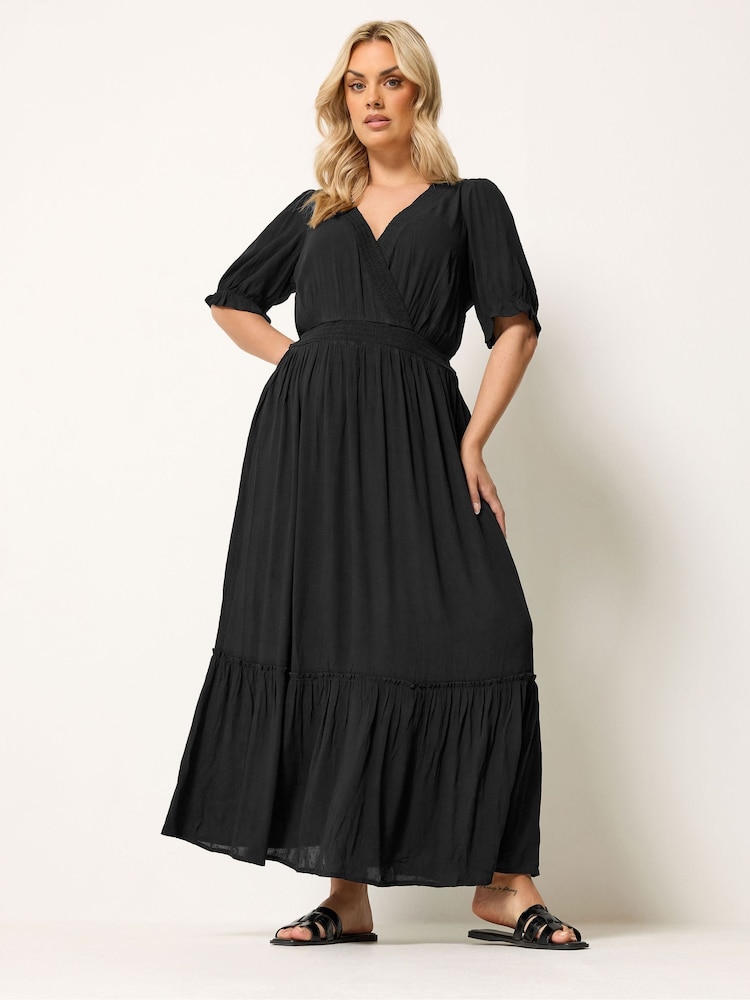 Yours Curve Black Shirred Neck Maxi Dress - Image 2 of 4
