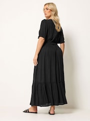 Yours Curve Black Shirred Neck Maxi Dress - Image 3 of 4