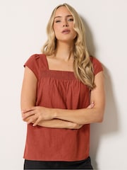 Long Tall Sally Orange Linen Blend Square Neck Blouse - Image 1 of 5