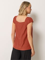 Long Tall Sally Orange Linen Blend Square Neck Blouse - Image 3 of 5