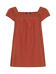 Long Tall Sally Orange Linen Blend Square Neck Blouse - Image 5 of 5