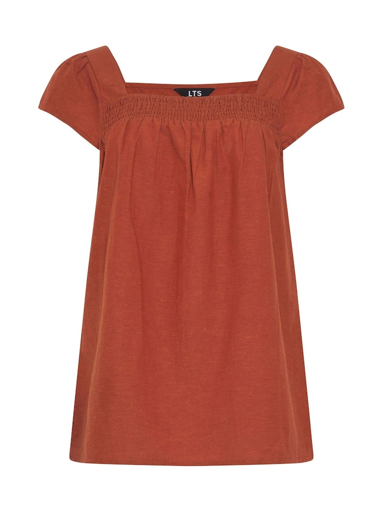Long Tall Sally Orange Linen Blend Square Neck Blouse - Image 5 of 5 Long Tall Sally Orange Linen Blend Square Neck Blouse - Image 5 of 5