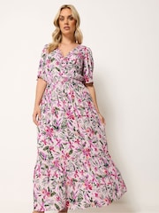 Yours Curve Pink Shirred Neck Maxi Dress - Image 1 of 5