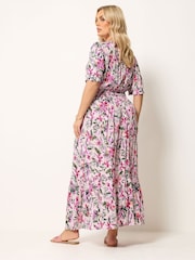 Yours Curve Pink Shirred Neck Maxi Dress - Image 3 of 5