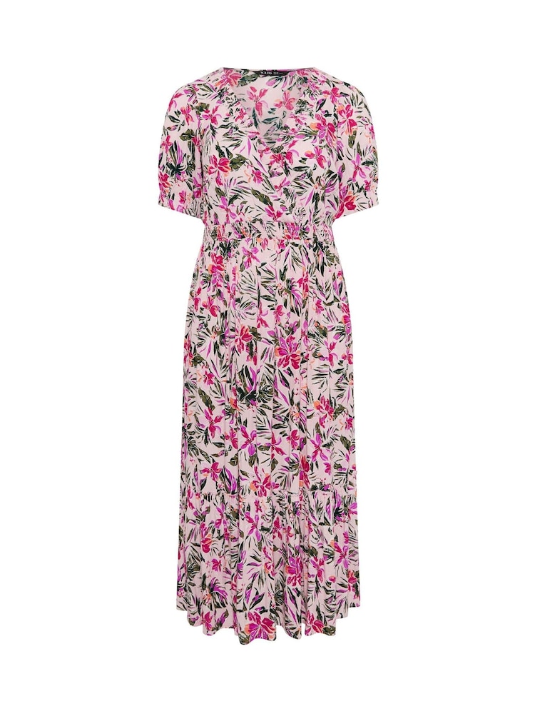 Yours Curve Pink Shirred Neck Maxi Dress - Image 5 of 5