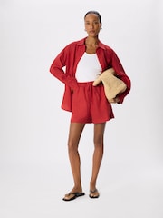 Whistles Red Linen Elasticated Shorts - Image 1 of 5