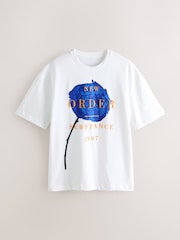 White New Order Floral Regular Fit Band Graphic Print T-Shirt - Image 1 of 4