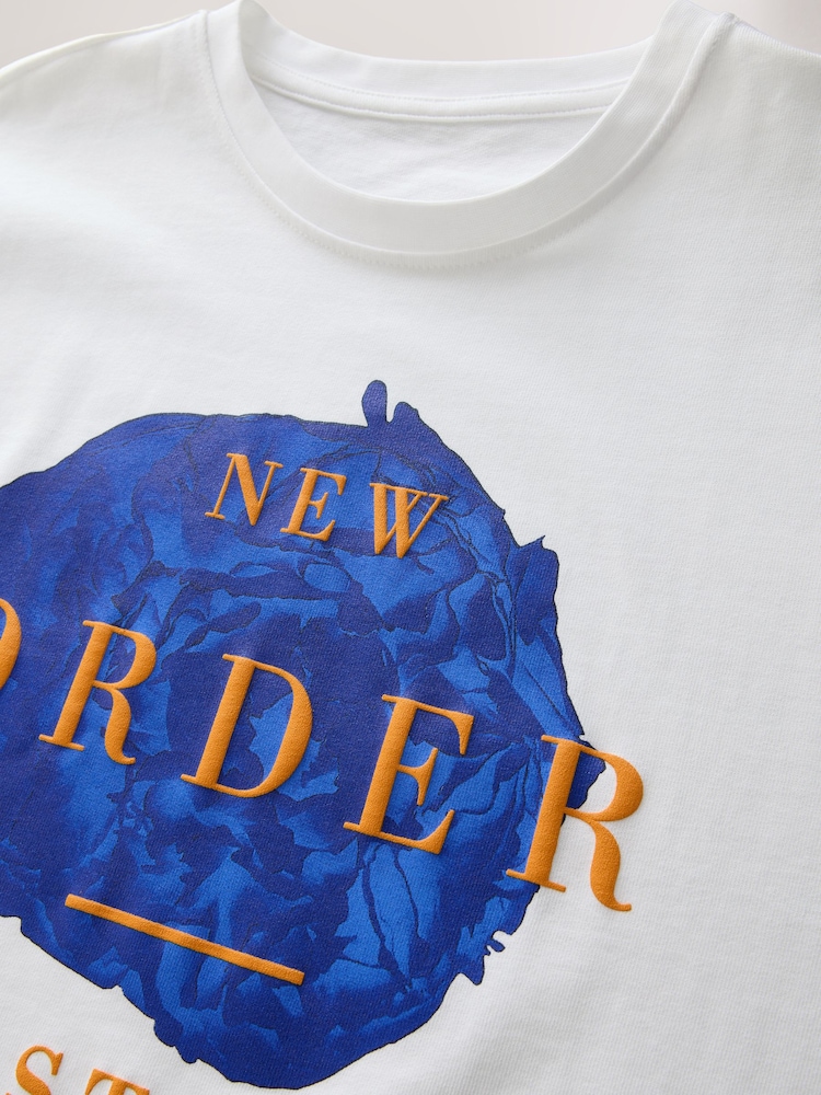 White New Order Floral Regular Fit Band Graphic Print T-Shirt - Image 2 of 4
