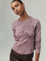 Pink National Trust X Next Raglan Long Sleeve Washed Effect Raw Seam T-Shirt - Image 1 of 9