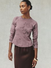 Pink National Trust X Next Raglan Long Sleeve Washed Effect Raw Seam T-Shirt - Image 2 of 9