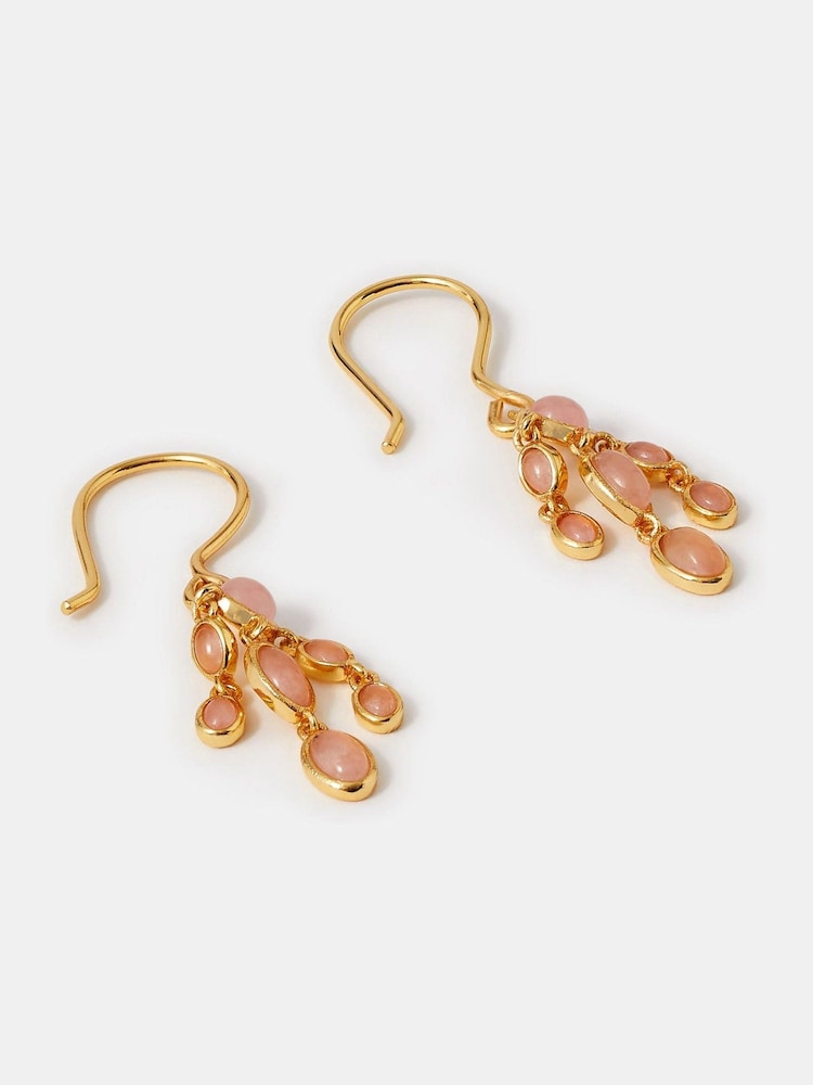 Accessorize Gold 14ct Gold-Plated Rose Quartz Drop Earrings - Image 1 of 2