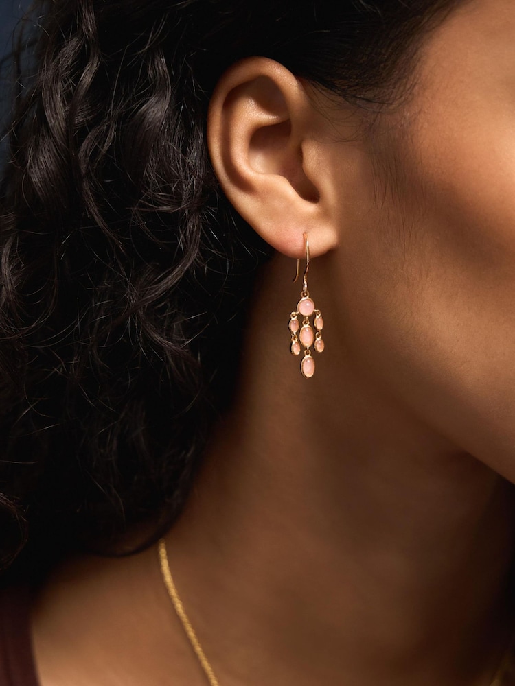 Accessorize Gold 14ct Gold-Plated Rose Quartz Drop Earrings - Image 2 of 2