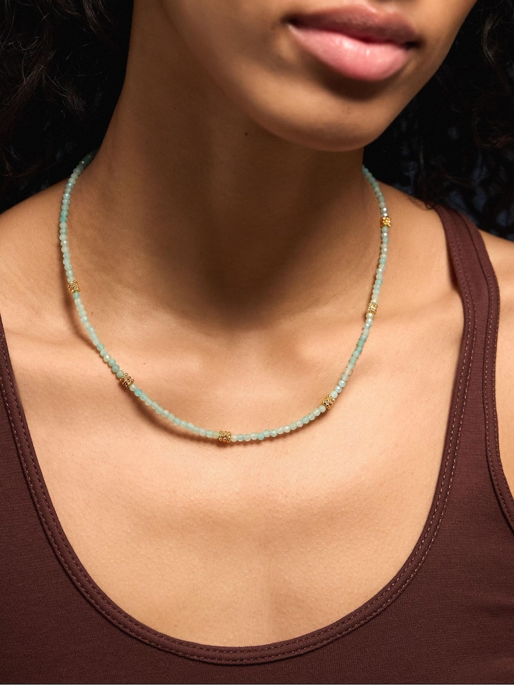 Accessorize Green 14ct Gold-Plated Quartz Beaded Necklace - Image 2 of 2