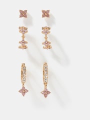 Accessorize Pink Flower Stud & Hoop Earrings 3 Pack - Image 1 of 2