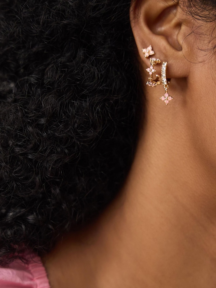 Accessorize Pink Flower Stud & Hoop Earrings 3 Pack - Image 2 of 2