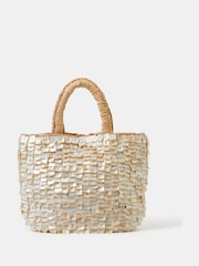 Accessorize Cream Mother of Pearl Raffia Handheld Bag - Image 1 of 3