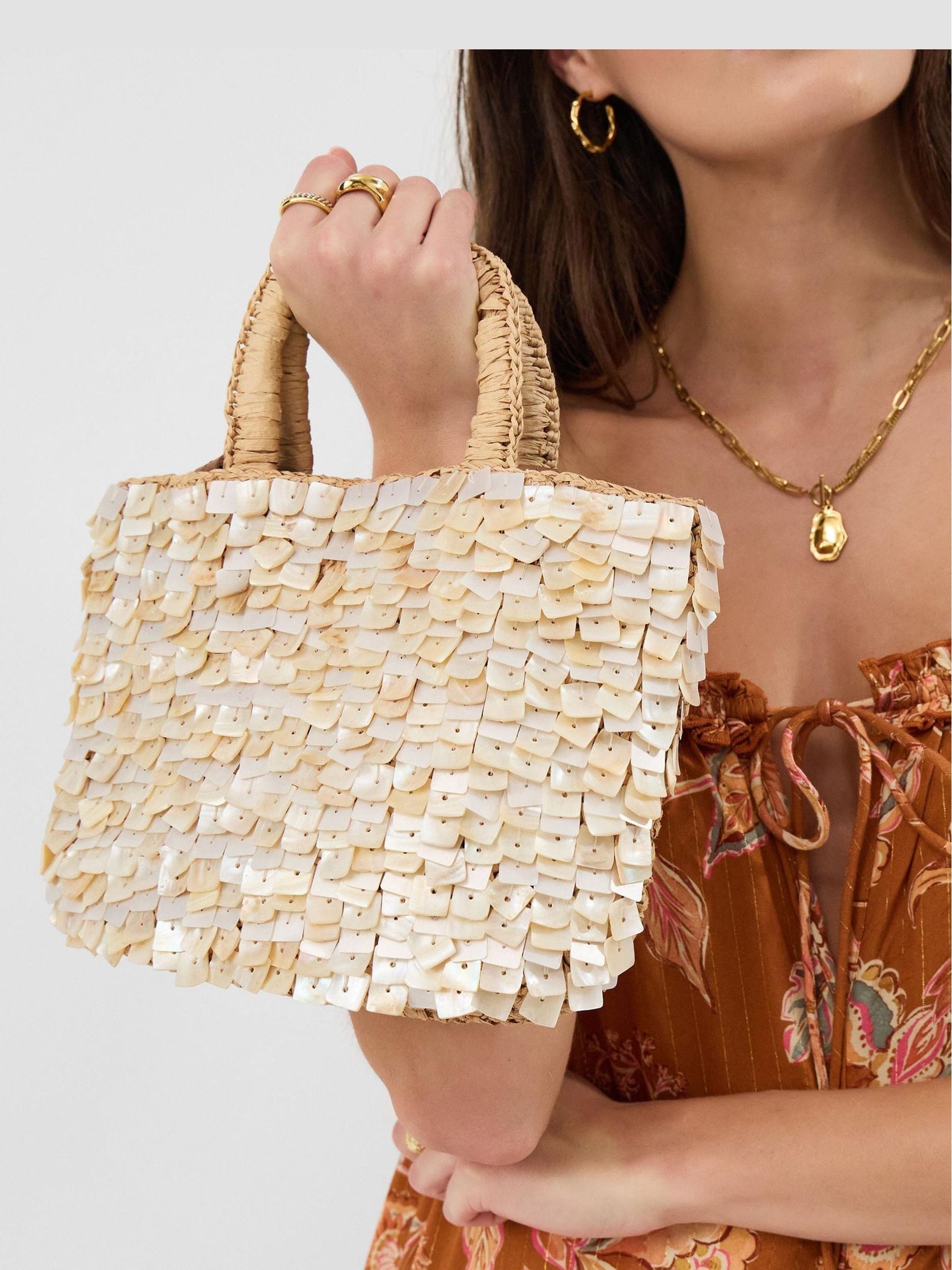 Buy Accessorize Cream Mother of Pearl Raffia Handheld Bag from the